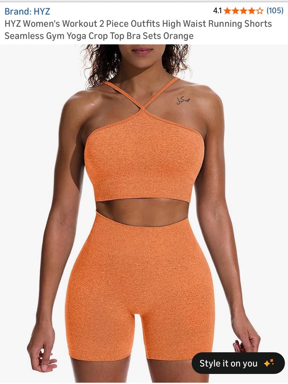 Women's Seamless Orange High-Waist Crop Top & Shorts Set